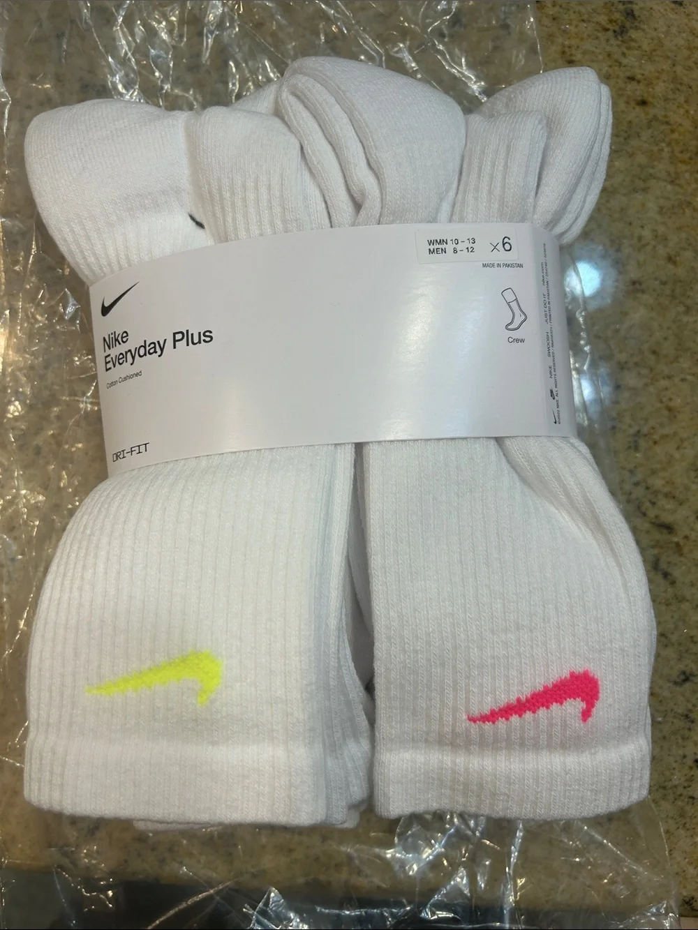 Nike White Crew Socks with Neon Swooshes (6 Pack) size L